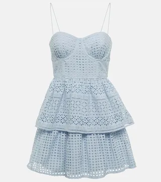 Tiered cotton lace bustier minidress