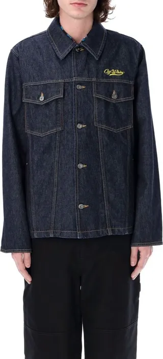 Off-White Logo Embroidered Wave Off Denim Jacket