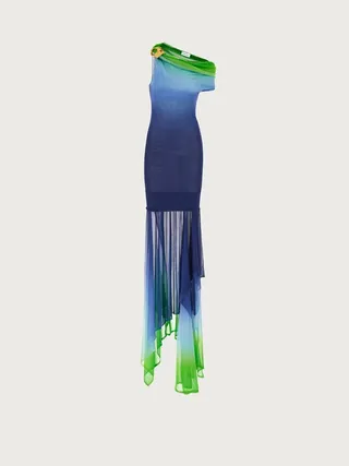Ferragamo Women One shoulder dress with shoulder broach Blue