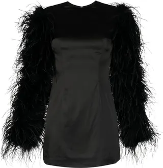 Feather-Trim Mini Dress