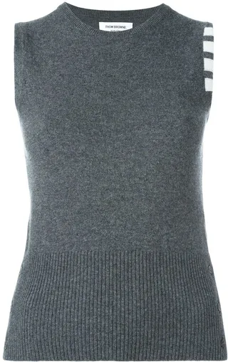 Sleeveless crew neck Shell Top With 4-Bar Stripe In Medium Grey Cashmere
