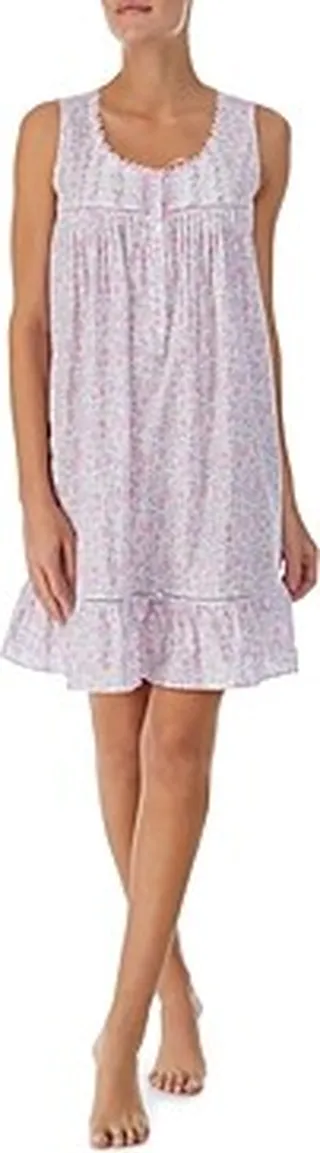 Eileen West Button Front Printed Sleeveless Short Nightgown