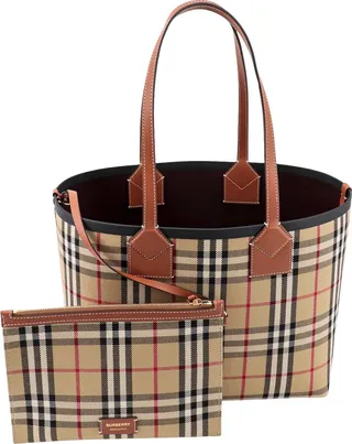 Canvas shoulder bag with Burberry Check motif