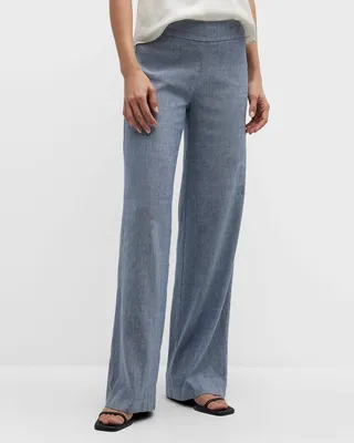 Flavia Wide-Leg Melange Linen Pants
