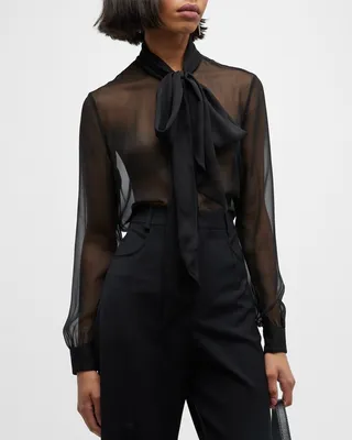 Sheer Tie-Neck Blouse