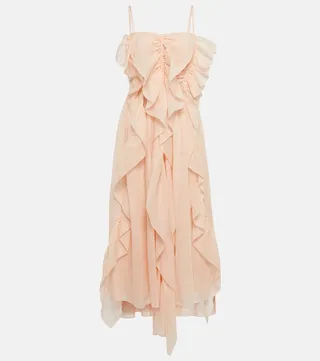 Ruffle-trimmed ramie midi dress