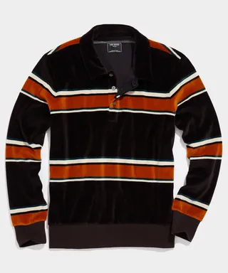 Striped Velour Polo in Raisin