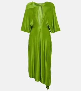 Cape sleeve cutout midi dress