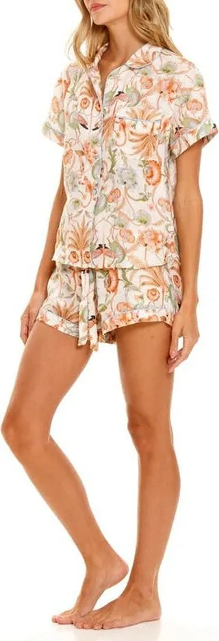 The Lazy Poet Nina Pajama Set In Peach Jungle Lush - Pink