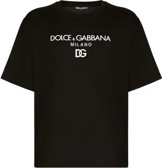 Black Logo Embroidered Cotton T-Shirt