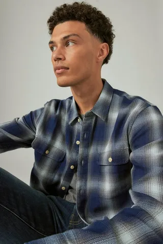 Plaid Indigo Long Sleeve Workwear Shirt
