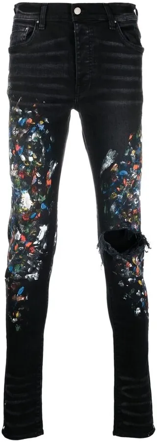 Paint Print Distressed Skinny Jeans