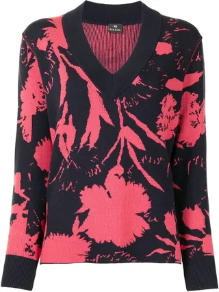 floral V-neck knit jumper
