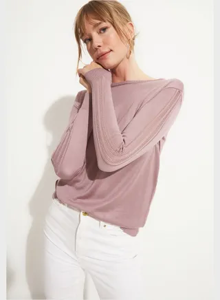 Openwork Detail Crew Neck Sweater