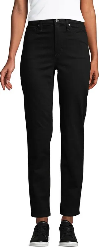 Lands' End Women's High Rise Straight Leg Ankle Jeans Black - 8 - Black