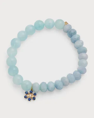 Aqua Beaded Bracelet with Sapphire & Diamond Flower Charm