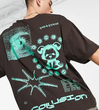 COLLUSION short sleeve t-shirt with graphic back print in brown