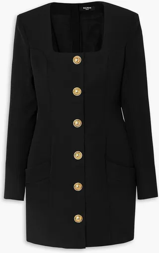 Button-embellished grain de poudre wool mini dress