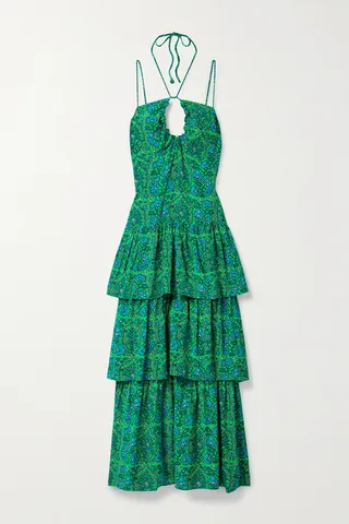 RHODE - Alber Tiered Printed Crepe De Chine Midi Dress - Multi