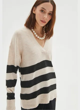 V-Neck Striped Knitted Sweater