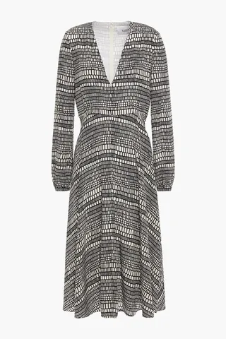 Printed silk crepe de chine midi dress