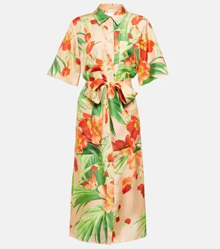 Printed silk midi dress