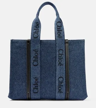 Woody Large denim tote bag