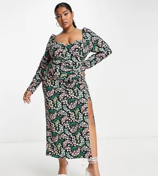 ASOS DESIGN Curve bust cup midi tea dress in ditsy floral print