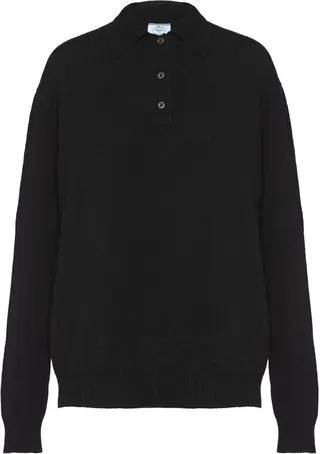 Long-Sleeved Knitted Polo Shirt