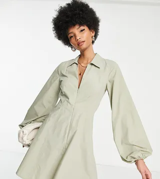 ASOS DESIGN Tall retro mini shirt dress with flare skirt in khaki