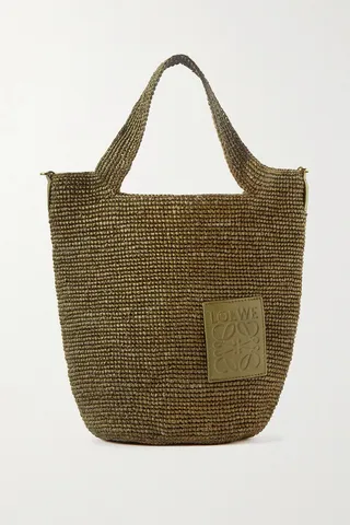 Loewe - + Paula's Ibiza Slit Leather-trimmed Woven Raffia Tote - Green