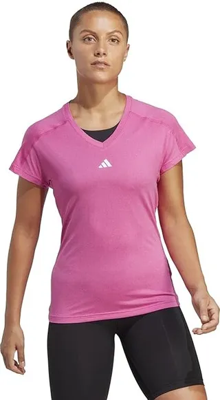 adidas Aeroready Training Essentials Minimal V-Neck (Semi Lucid Fuchsia) Women's Clothing