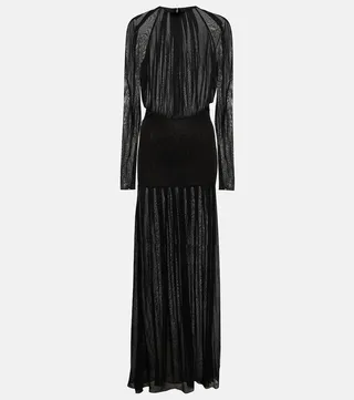 Semi-sheer mockneck tulle gown