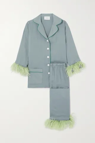 Sleeper - Party Feather-trimmed Twill Pajama Set - Gray