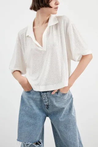 IN THE MOOD FOR LOVE Williams Crop Polo - White