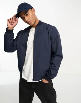 ASOS DESIGN lightweight bomber jacket in navy