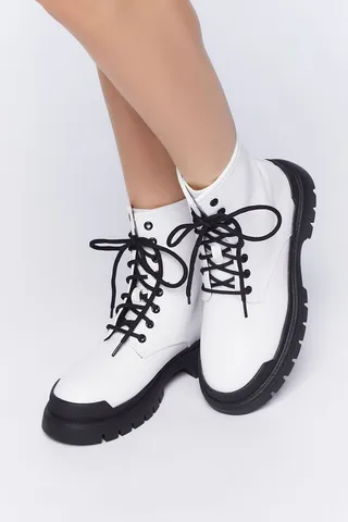 Faux Leather Colorblock Combat Boots