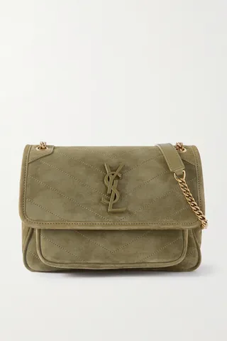 SAINT LAURENT - Niki Baby Mini Quilted Suede Shoulder Bag - Green