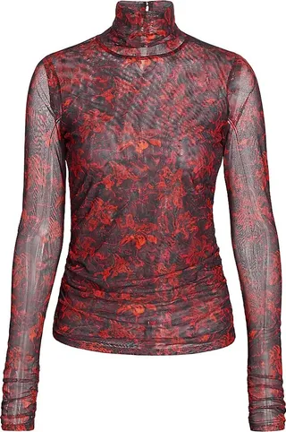 Stargazer Lilies Printed Mesh Turtleneck Top