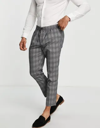 New Look slim crop smart pants in gray check