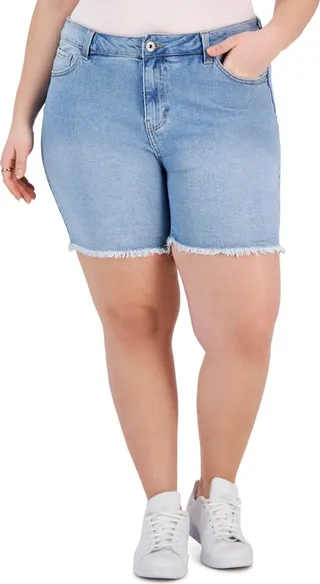 Celebrity Pink Trendy Plus Size Frayed Bermuda Denim Shorts