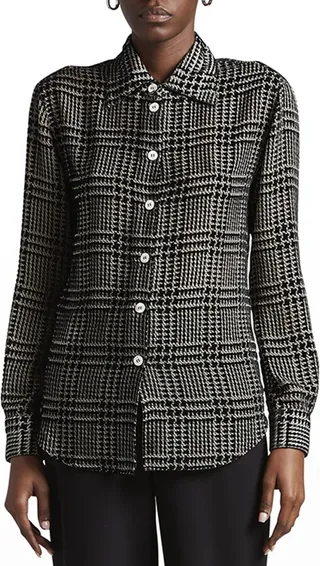 Flocked Check Silk Blouse