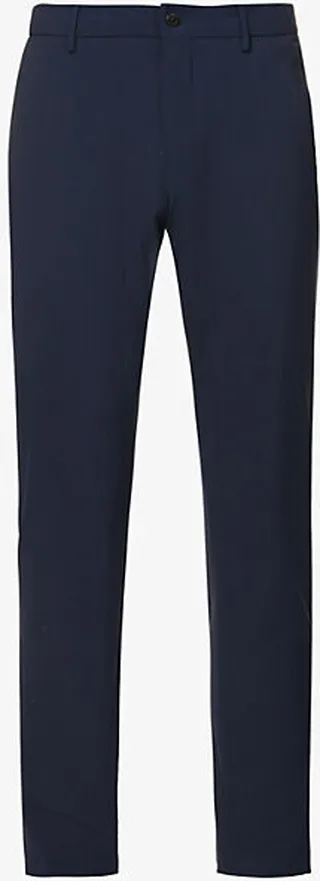 Mens Medium Blue Pressed-crease Tapered-leg Wool-blend Trousers