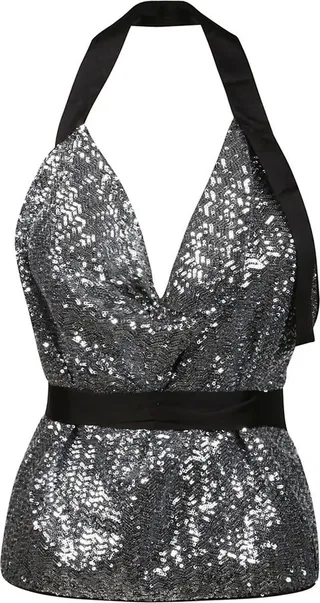 Pinko Sequin Embellished Open Back Halterneck Top