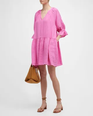 Bria Textured Cotton Dropped-Waist Mini Dress