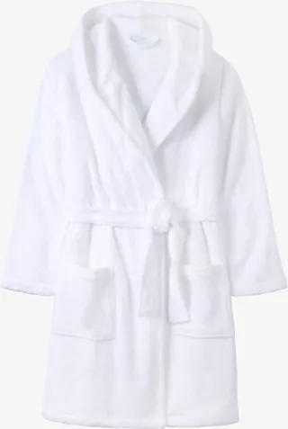 Womens White Snuggle Hooded Belted Plush Robe