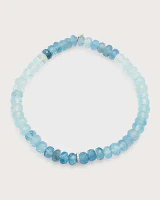 4mm Aqua Faceted Rondelle Bracelet With Diamond Disc Bead