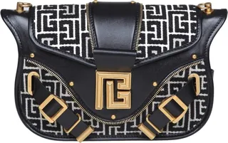 Balmain Shoulder Bag In Leather And Monogram Fabric