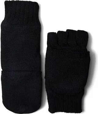 UGG Knit Flip Mitten with Leather Palm Patch (Black) Extreme Cold Weather Gloves