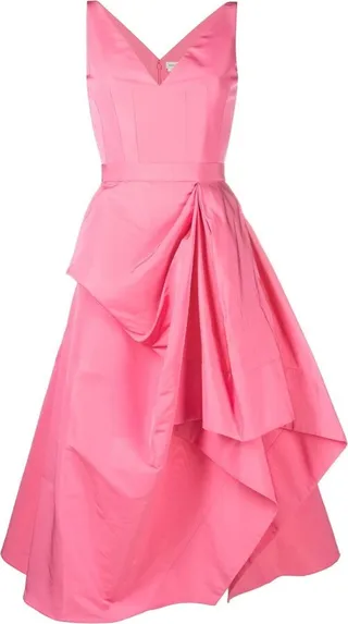 Asymmetric Gathered Midi Dress
